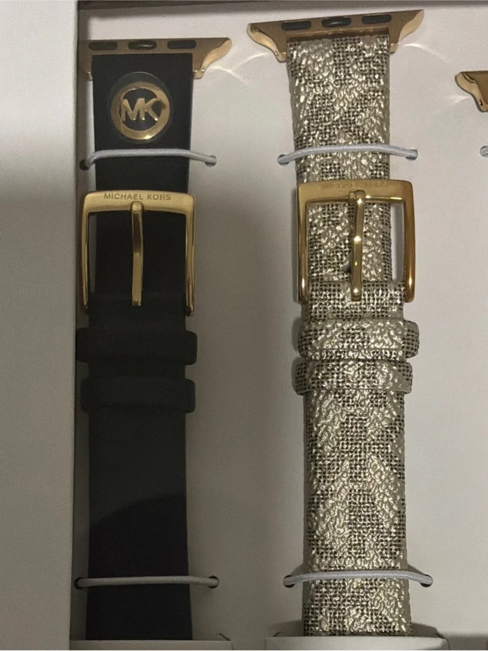 Michael Kors Three-Pack Watch Straps in Black, Gold and White